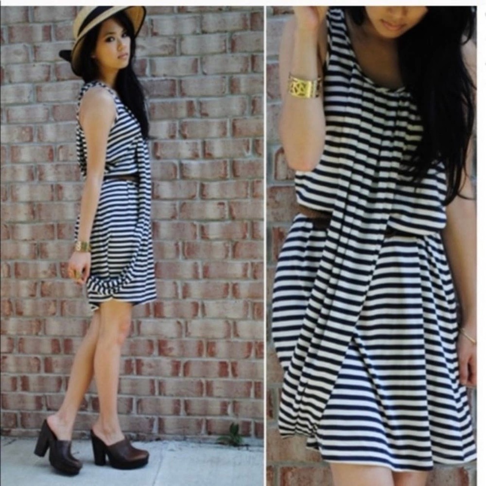 Jean Paul Gaultier for Target Draped Navy Striped Swing Dress Small